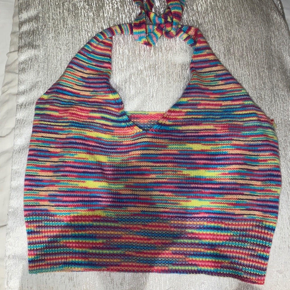 MULTICOLOR KNITTED HALTER TOP